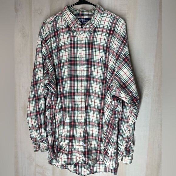 Ralph Lauren plaid long sleeve button front shirt red white blue green, size XL - Picture 1 of 11